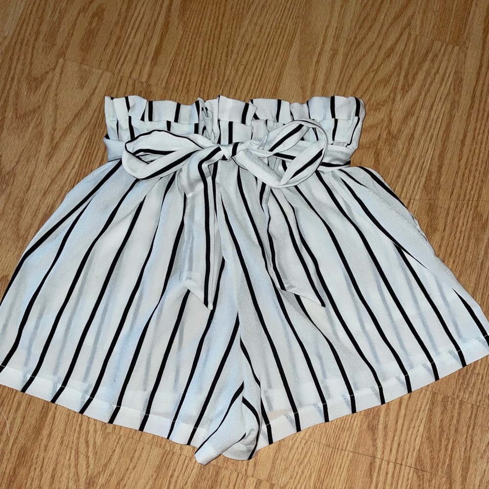 black and white striped high-waisted shorts